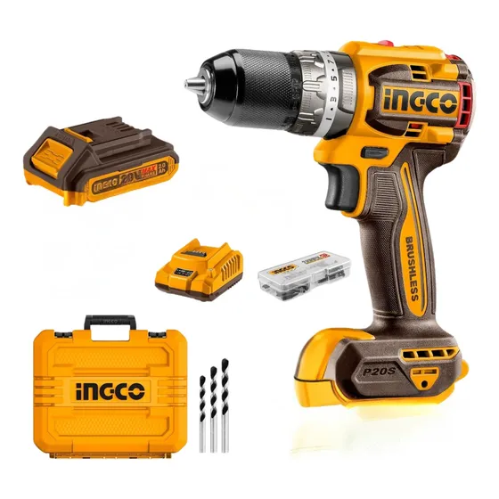 Taladro Percutor Atornillador Ingco 20v, Sin Carbones, 2 Bat Color Naranja claro Frecuencia 20hz