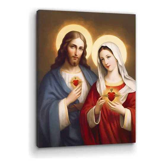 Cuadro Canvas Sagrado Corazón De Jesús Y María 40x60cm