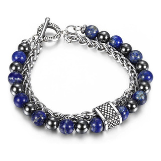 Pulsera Cuentas Lapislázuli Hematita Acero Inoxidable Unisex Pulsera Cuentas Lapislázuli Hematita Acero Inoxidable Unisex