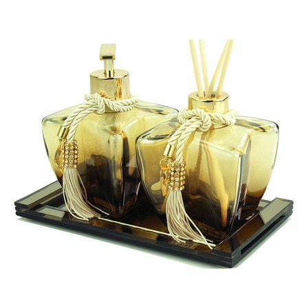 Kit Lavabo Banheiro Vidros Degrade Dourado C/ Bandeja Luxo Kit Lavabo Banheiro Vidros Degrade Dourado C/ Bandeja Luxo