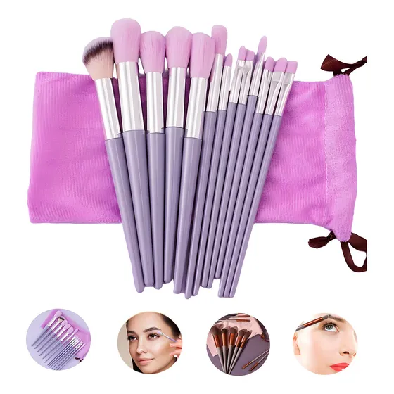 Set Brochas De Maquillaje 13 Pzs Profesional +bolsa Color Púrpura brochas para maquillaje brochas maquillaje profesional
