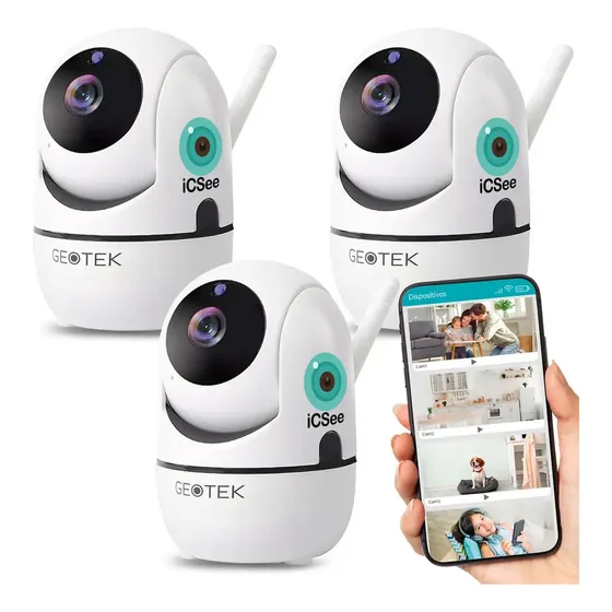 Kit 3 Camaras Seguridad GEOTEK Ip 1080p Wifi Vision Nocturna Deteccion de Movimientos Motorizada