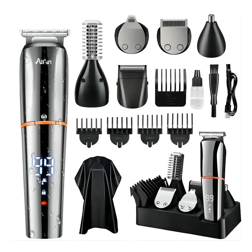 All-in Barbeador Eletrico Aparodor de Pelos Aparelho de Barbear 6-em-1 Maquina de Cortar Cabelo Kit Barba Corpo Nariz Aço Inoxidável