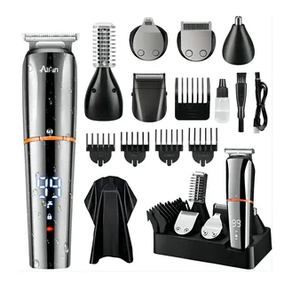 All-in Barbeador Eletrico Aparodor De Pelos Aparelho De Barbear 6-em-1 Maquina De Cortar Cabelo Kit Barba Corpo Nariz Aço Inoxidável Prateado 127/220v