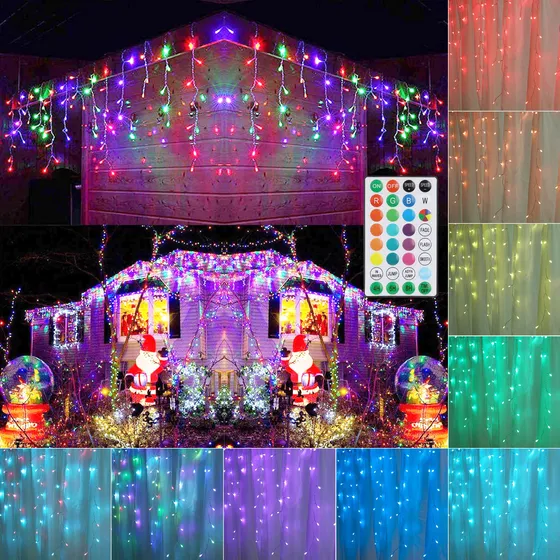 Cadena Luz Navidad Diseño Carambano Led Pie Largo Modo Rgb