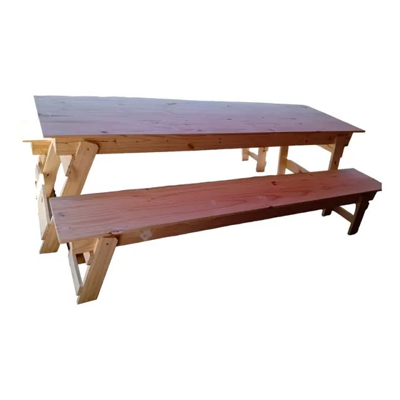 Juego De Quincho Mesa+ 2 Bancos Plegables Pino Macizo 240mts