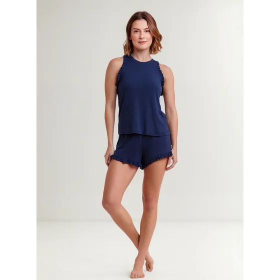 Conjunto Comfy Pijama Manga Regata Frufru Sofisticado Plié