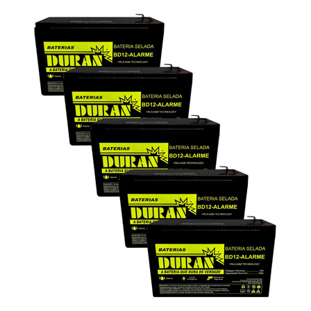 Kit 5 Baterias Duran 7ah 12v Vrla Agm Para Central De Alarme Kit 5 Baterias Duran 7ah 12v Vrla Agm Para Central De Alarme