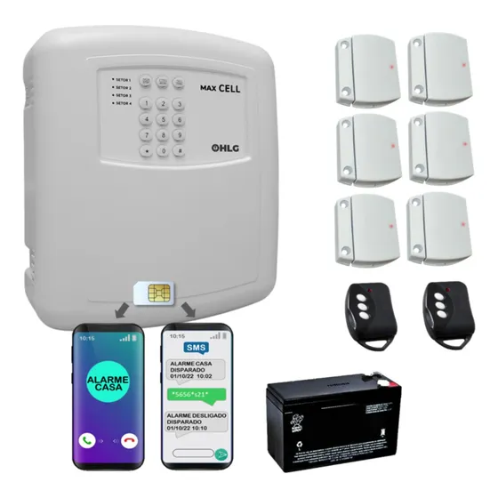 Kit Alarme HLG Max 4 Cell C/ Discador Chip Celular