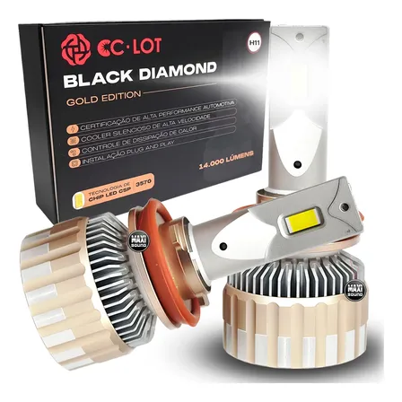 Lâmpada Led Cclot Black Diamond Gold H11 6500k 14.000 Lúmens H11 Dourado Branco-frio