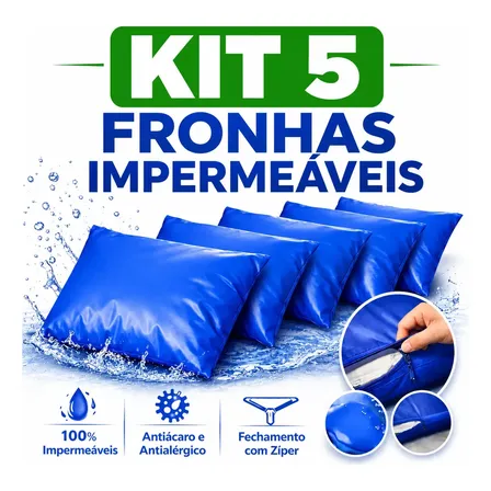Kit 05 Capas Travesseiro 50 X 70 Hospitalar Impermeável Azul