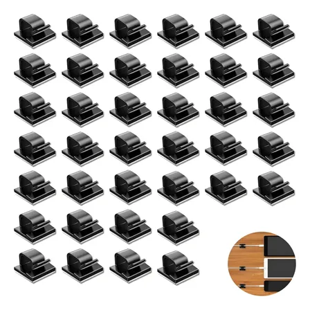 Kit 100 Clipes De Cabo Organizador De Cabos Adesivos Atacado Preto