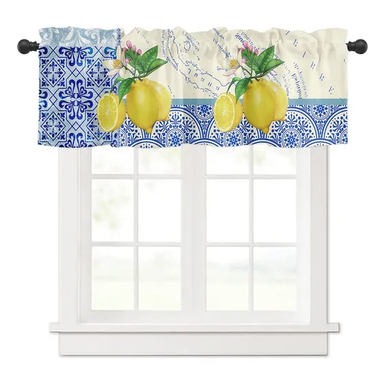 Cortina Verano Diseño Limon Estilo Retro Para Ventana Cocina