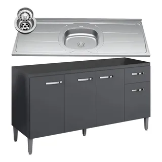 Ajl MĂłveis Gabriela BalcĂŁo Gabinete Com Pia Inox 150 Cm 4 Portas ArmĂĄrio De Cozinha Cor Cinza-escuro Ajl MĂłveis Gabriela BalcĂŁo Gabinete Com Pia Inox 150 Cm 4 Portas ArmĂĄrio De Cozinha Cor Cinza-escuro