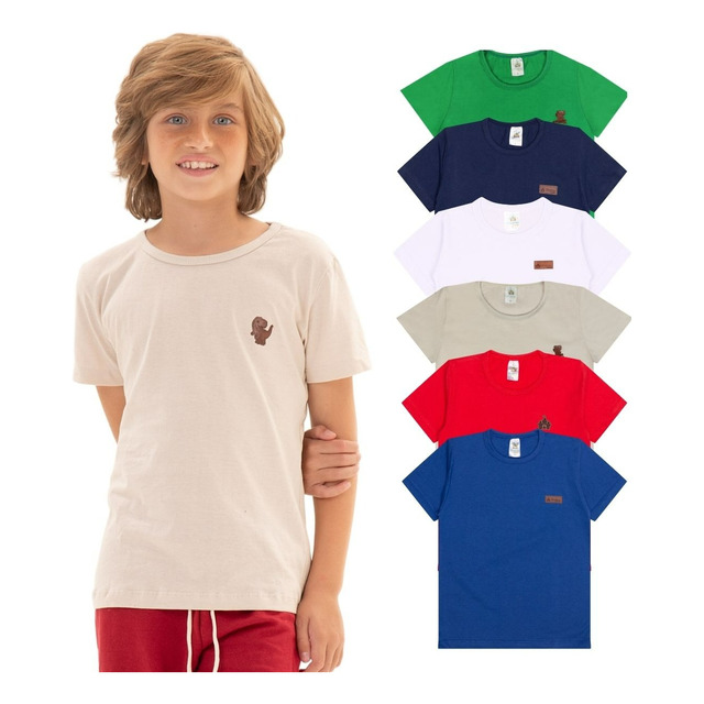 Kit 6 Camiseta Infantil Menino Básica 100% Algodão Lisa Kit 6 Camiseta Infantil Menino Básica 100% Algodão Lisa