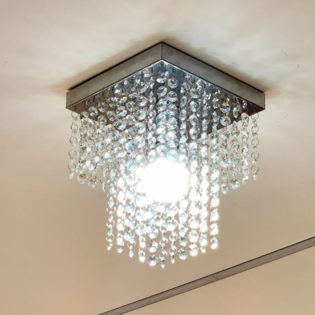 Lustre De Cristal Acrílico 20x20 E27 Vai Montado Sala Quarto