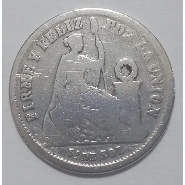 Moneda Peruana Año 1866 Siglo Xix Un Quinto De Sol