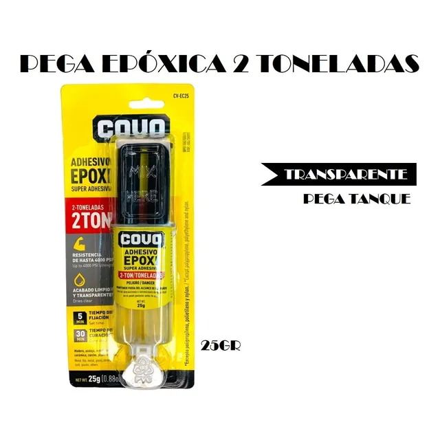 Adhesivo Pega Epóxica 2ton Pegatanque Transparente 25gr Covo