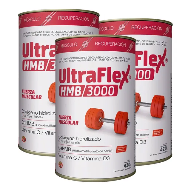 Pack 3 Ultraflex Hmb 3000 Colágeno Hidrolizado En Polvo