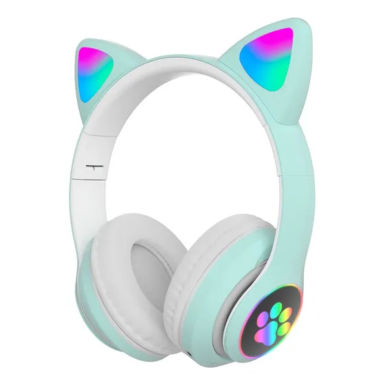 Fones de ouvido sem fio para jogadores Cat Stn-28 Light Aqua Color LED Multicolor Light