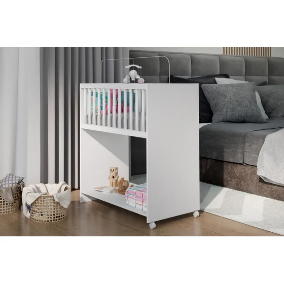 Mini Berço Com Colchão Multiuso 2 Em 1 Mesa Aparador Infantil Quarto Bebê Branco