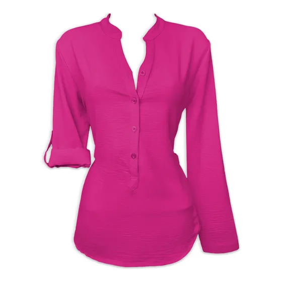 Blusa Cuello Mao Corrugada, Colores Lisos, No Se Plancha