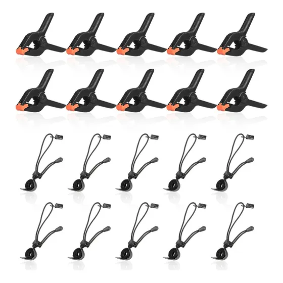 20 Abrazadera De Resorte Y Cuerda Clip Para Fotografía Fond Color 10 Fish Mouth Clips + 10 Elastic Clips