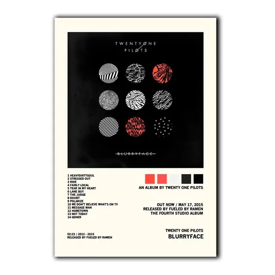 Cuadros Decorativos Twenty One Pilots Álbum Music Tracklist