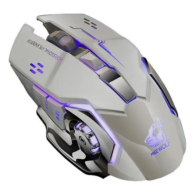 Mouse gamer de juego inalámbrico recargable Free Wolf X8 metal grey