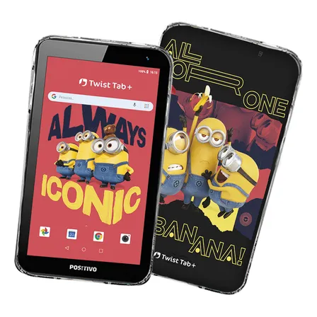 Positivo Twist Tab Minions+ 2gb Ram + 64gb Armazenamento, Tela De 7, Android 11 Go, Bateria 3100mah - Preto - Inclui 2 Itens De Proteção - (capa E Bolsa De Transporte)