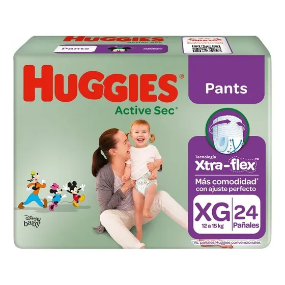 Huggies Active Sec Baby Pants Con Xtra-flex Xgx24 Tamaño Extra grande (XG)