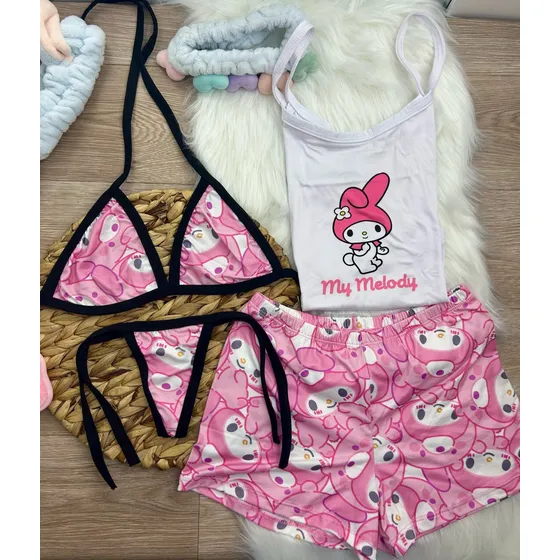 Pijama 4 Piezas (short, Blusa, Top Y Panty) Piel De Durazno.