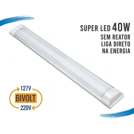 Kit 4 Luminária Tubular Led Slim 6500k 120cm 40w Cor Branco 127/220v