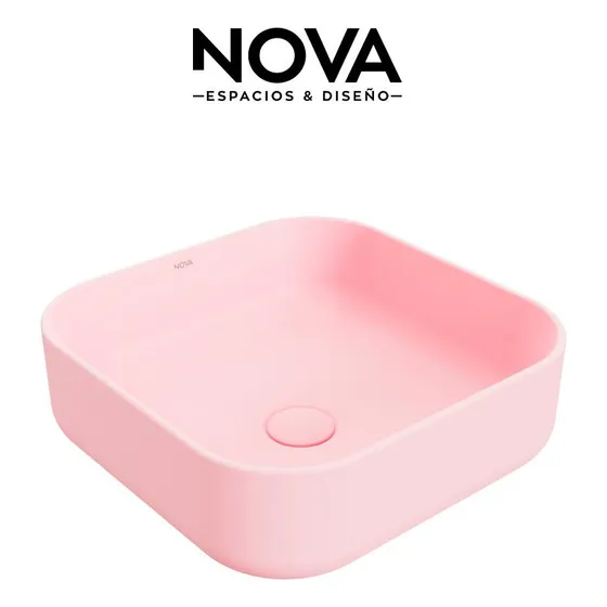 Nova Lavamanos Cuadrado Rosado Sobre Mesada 39cm