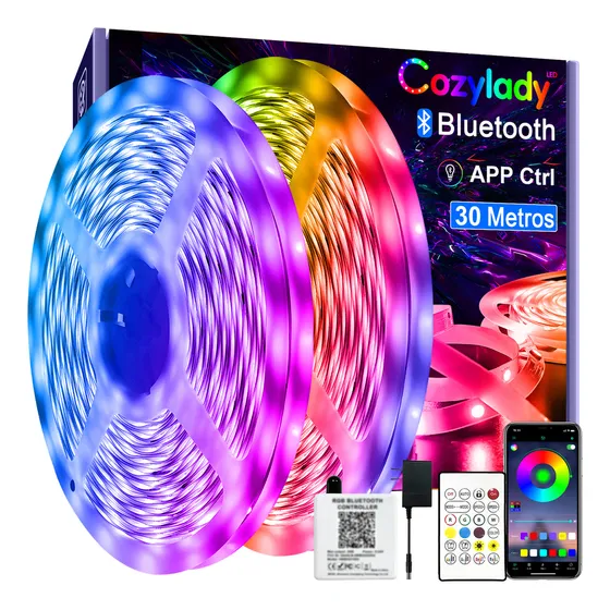 Cozylady Tiras de Luces Led RGB Bluetooth 30m IP20 con Controlador y Fuente de Alimentación