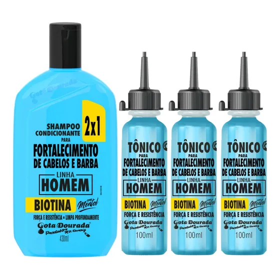 Shampoo 1un E Tônico 3un Masculino Gota Dourada Antiqueda
