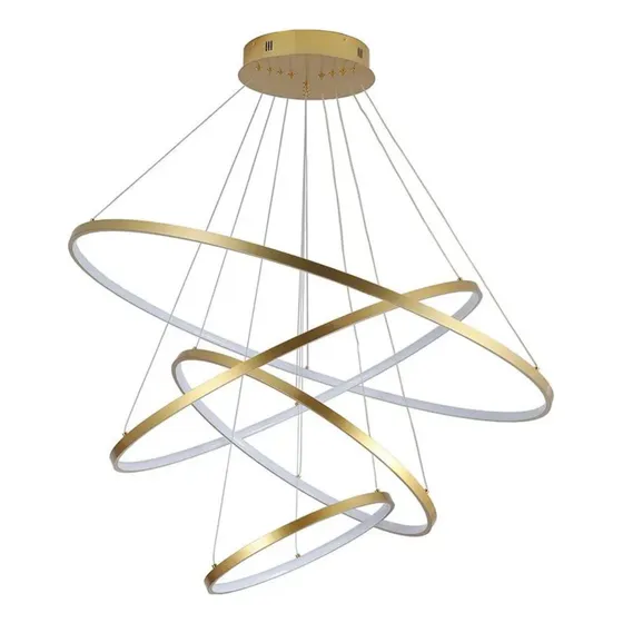 Lustre Pendente Dourado Moderno Sindora Anéis Led 4 Arco Pé Direito Duplo 127/220V