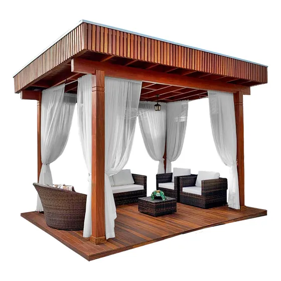 Cortina Para Pergolado Voil 4 Folhas 2m X 2,4m Área De Lazer