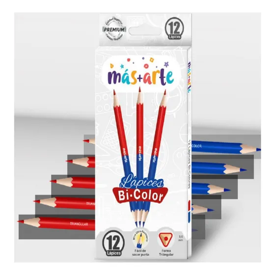 12 Lápices Bicolor Azul/rojo Delgado Más Arte