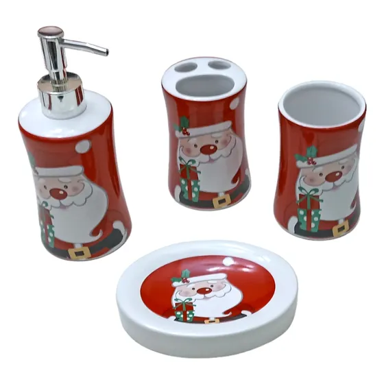 Juego De Accesorios Para Baños Navidadeño Santa 