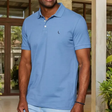 Camisa Polo Reserva Essence Básica Azul Jeans Liso G