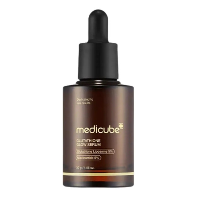 Frasco de vidro âmbar do Sérum Facial Medicube Glutathione Glow de 30g com conta-gotas preto