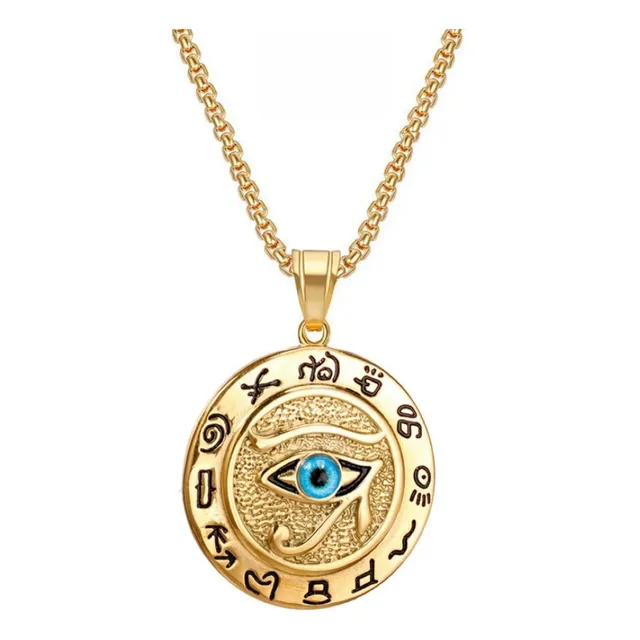 Collar Ojo De Horus Egipcio Dorado. Acero Inoxidable.