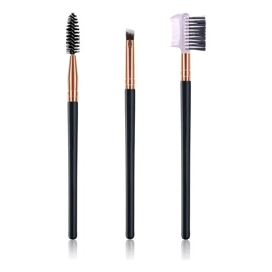 Kit 3 Pincéis Sobrancelha Pincel Chanfrado Pente Escovinha Cor Preto