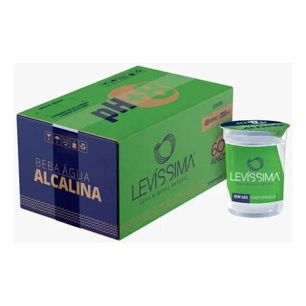 Água Mineral Natural Levíssima Copo 200 Ml Ph Alto 8,42 Caixa 48 Und