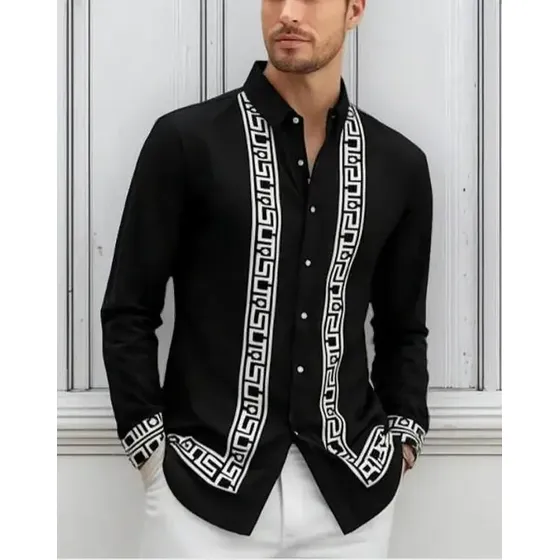 Camisa Casual De Moda Estampada De Manga Larga Para Hombre