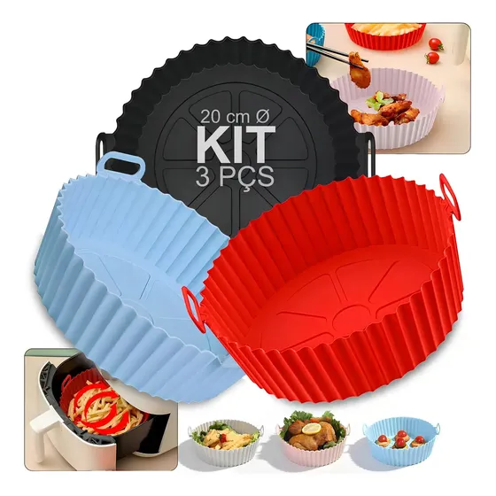 Kit 3 Formas Silicone Antiaderentes Para Air Fryer Era Full 20cm