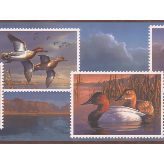 Pato Gasto Envio Sello Noche Lago Cenefa Papel Pintado Retro