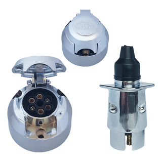 Kit Tomada Fêmea Plug Macho Abs Cromado Engate Reboque Kit Tomada Fêmea Plug Macho Abs Cromado Engate Reboque