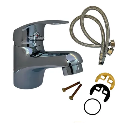 Kit Llave Monomando Lavamanos Lavatorio Cromada Y Accesorios Acabado Cromado Color Plateado